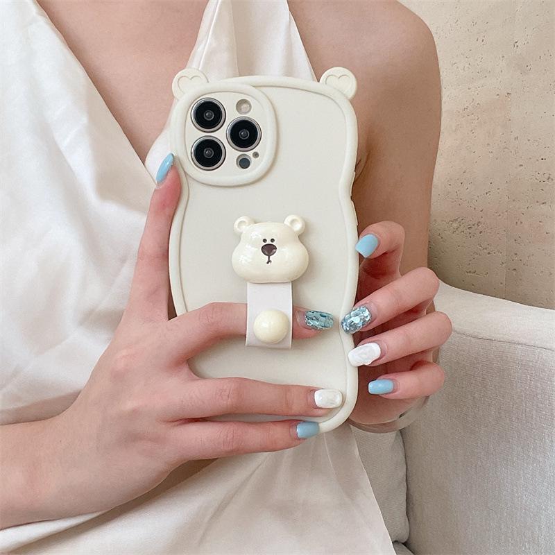 Roztomilý prsten s medvídkem Kreslené uši Silikonové pouzdro proti pádu pro Apple 15 Pro Max