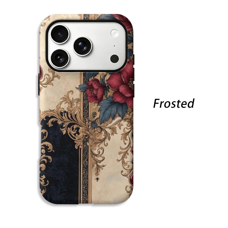 Opulent Premium Vintage Rose Baroque Damask Art Graphic Film Aesthetic Protective Shockproof Bumper Phone Case Cover For iPhone 14 15 16 Pro Max Plus