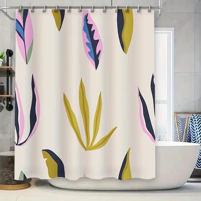 Lebendige Blätter Duschvorhang Mode Badezimmer Dekor mit Rosa Blau Blumendesign für Küchen- oder Badewannenabdeckung Modern