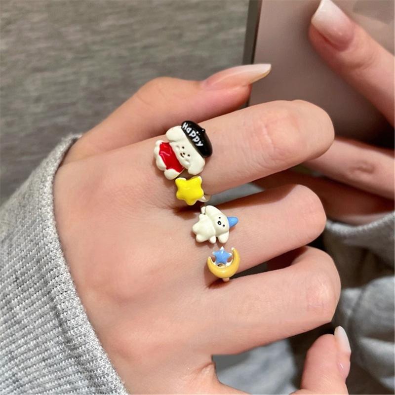 Fashionable Animal Shaped Adjustable Rings Lovely Cartoon Cats Dog Jewelry Special Gifts for Her Him Stylish Outfits