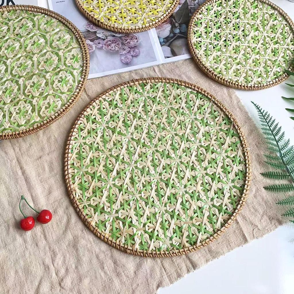 Ethnic Bamboo Weaving Handmade Coaster Set - Heat Resistant Round Placemats for Kitchen & Restaurant