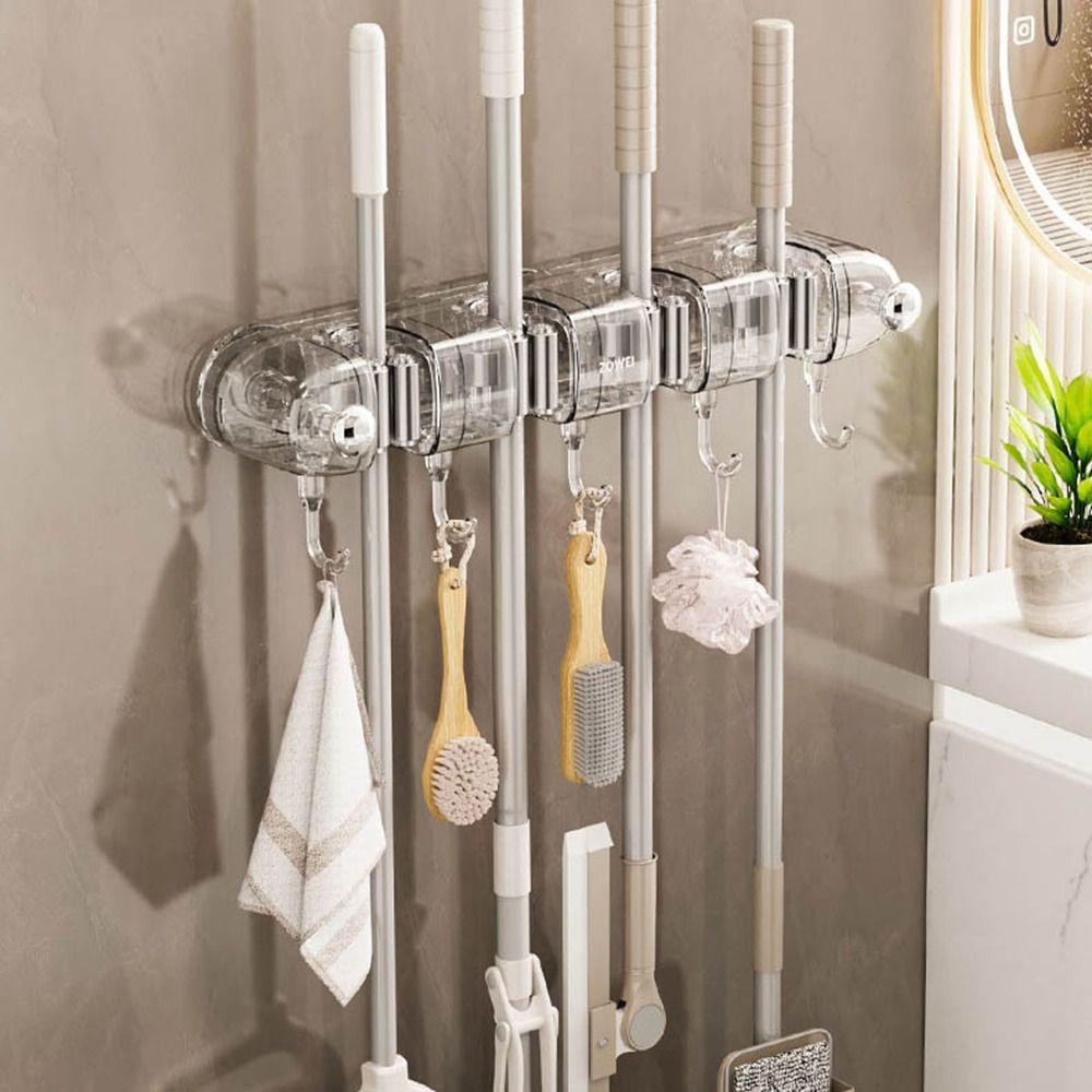 Self-Adhesive Suction Cup Mop Clamp Punch-free Mop Clip Rack Broom Mop Holder Bathroom