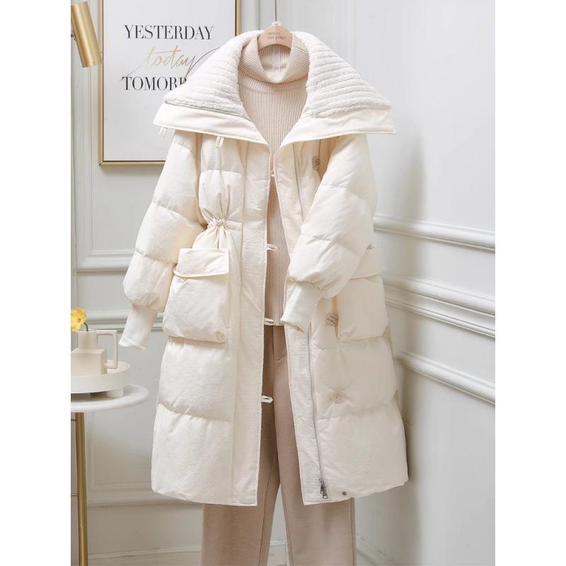 Padded Clothes Women's Winter Long Design Sense Padded Clothes Over the Knee Long Large Lapel Padded Jacket Retro Coat