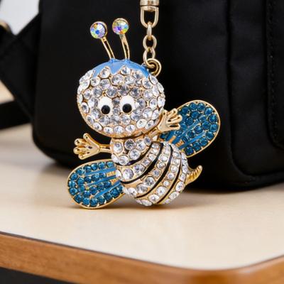 Sparkling Rhinestone Bee Keychain Cute Animal Key Ring Bag Charm with Lobster Clasp for Handbag Purse Wallet