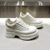 European Style Casual Women's Shoes 2025 New Autumn Collection 8cm Increased Height Thick Sole Old Fashioned White Shoes