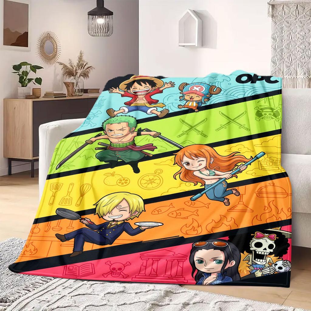 One Piece Smart Print Flannel Blanket, Cartoon Decorative Pattern, Soft and Warm for Bed and Couch, Travel Wrap_LIAN