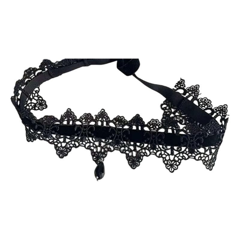 Feminine Lace Chokers Neckband Adjustable Tie Design 16g Light Acrylic Jewelry Black Red Color Options For Women