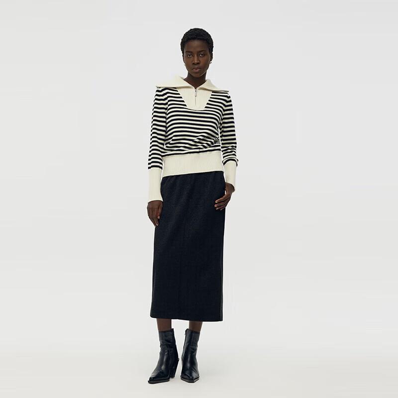 GOELIA Women's Striped Lapel Knit Sweater