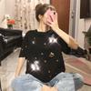 2025 Summer Korean Style Women's Loose Pure Cotton Embroidered Sequin T-Shirt Short Sleeve Student Top