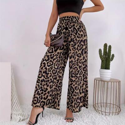 Spring Women's Fashion Classic Leopard Print Elastic Waist Draped Loose Casual Wide-Leg Pants