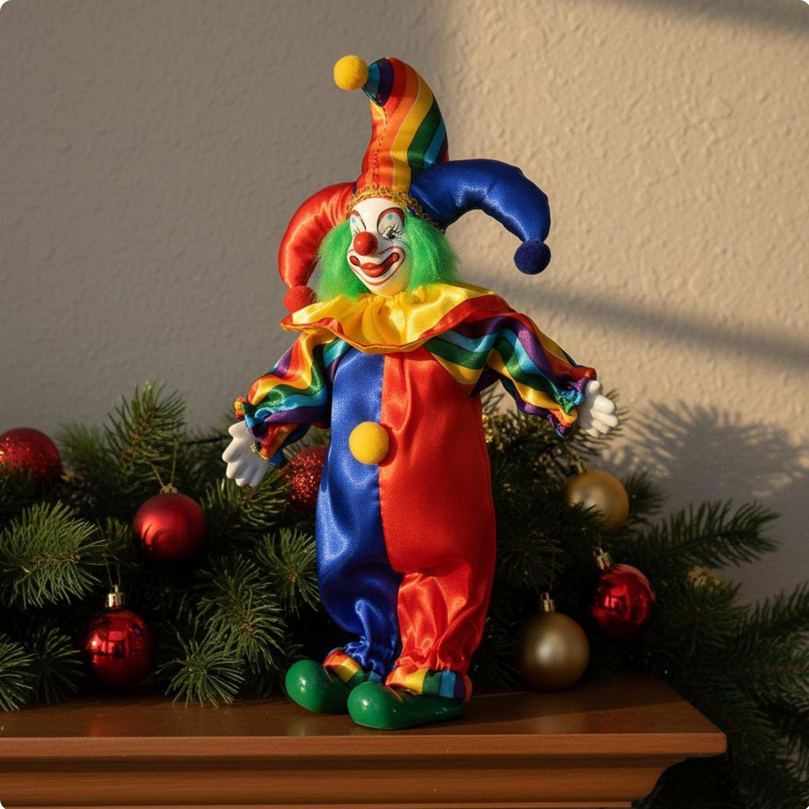 Porcelain Clown Doll Colorful Costume Hand Painted Figurine Handmade for Collectors, Home