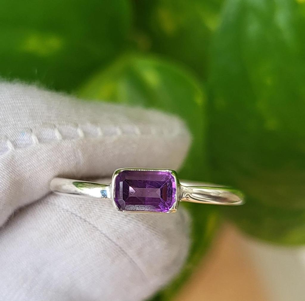 Purple Amethyst Natural Gemstone 925 Sterling Silver Ring 7.5 US A123 Gift Ring