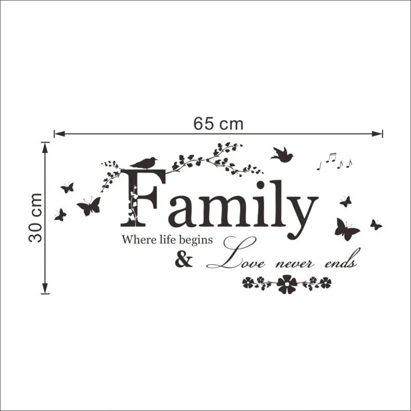 Familie Kjærlighet Never Ends Sitat Vinyl Veggklistremerke Veggdekor Bokstaver Kunst Ord Klistremerker Hjemmeinnredning Bryllupsdekorasjon Plakat