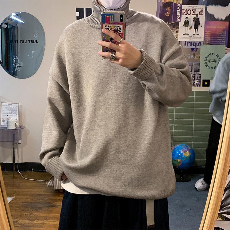 High Collar Sweater Men's Autumn and Winter Warm Solid Size Underlay Knit Shirt