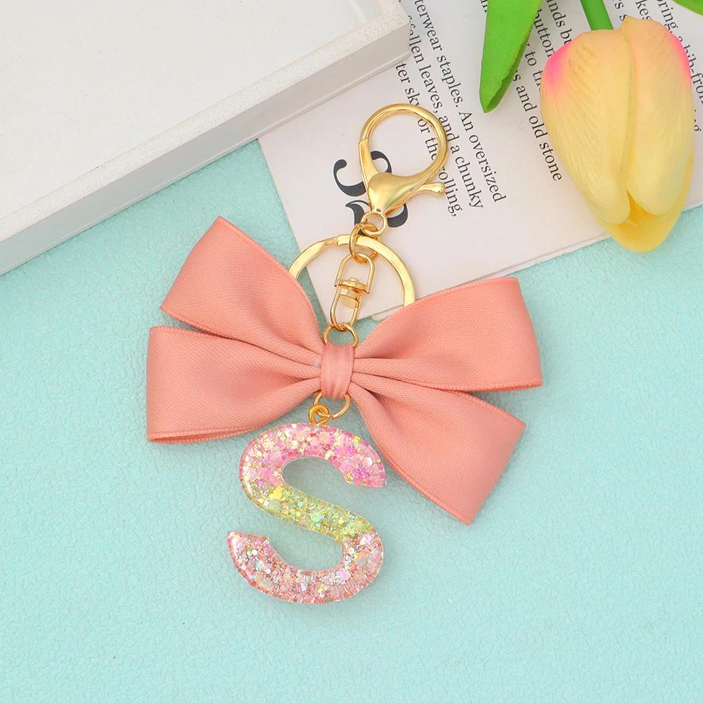 

Блестящие розовые блестки 26 букв брелки милый бант из ткани AZ инициалы брелок для женщин кошелек сумка кулон автомобильный ключ ювелирные изделия