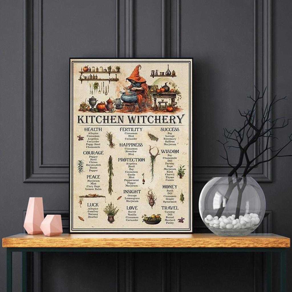 Kitchen Witchery Poster, Witch Kitchen Canvas, Witches Magic Knowledge Wall Art, Magic Lover Gift, Kitchen Blessing Incense Prints