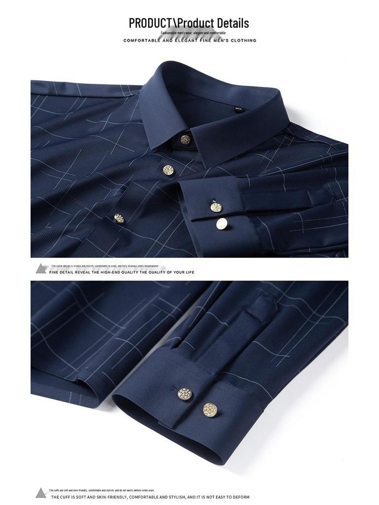 2023 Men's Long Sleeve Stretch Plaid Shirt - Wrinkle-Resistant, Non-Iron, Business Casual Striped Design