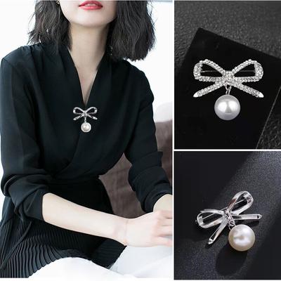 Anti-Light Brooch Women'S Pearl Pin Accessories Diamond Corsage Women'S Clothing Accessories Bow Brooch