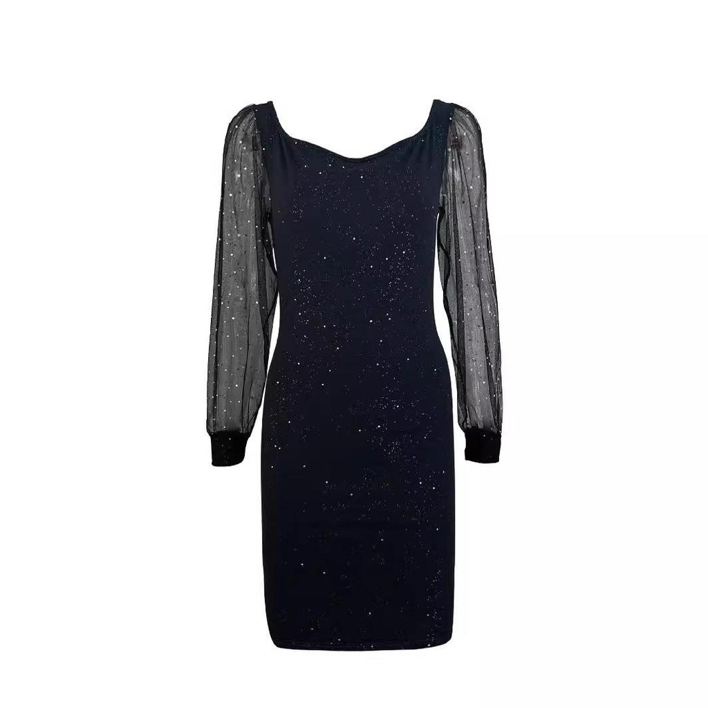 2024 Elegant V-neck Mesh Sleeve Bodycon Evening Dress