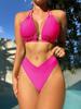 Women Two Pieces Bikini Sets Vintage Back Strap Hollow Out Sexy Swimming Bikini Swimsuit