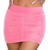 Womens Bodycon Mini Skirt Ruched Elastic Bands Semi Sheer Hip Wrap Lingerie Skirt