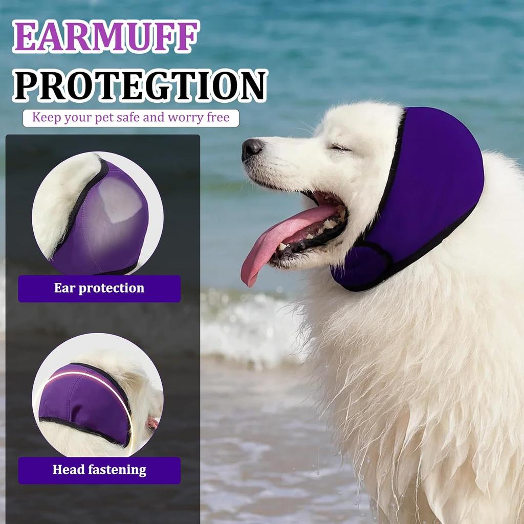Dog Ear Muffs Noise Protection, Dog Ear Covers for Bath, Grooming, and Swimming, Comfortable Ear Protection for Dogs with Adjustable Fit, Purple,