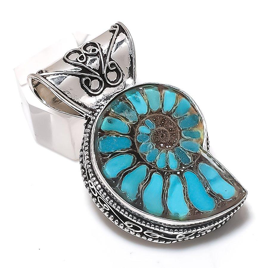 

Ископаемый аммонит Драгоценный камень Ювелирное изделие Подвеска из стерлингового серебра 925 пробы 1,77