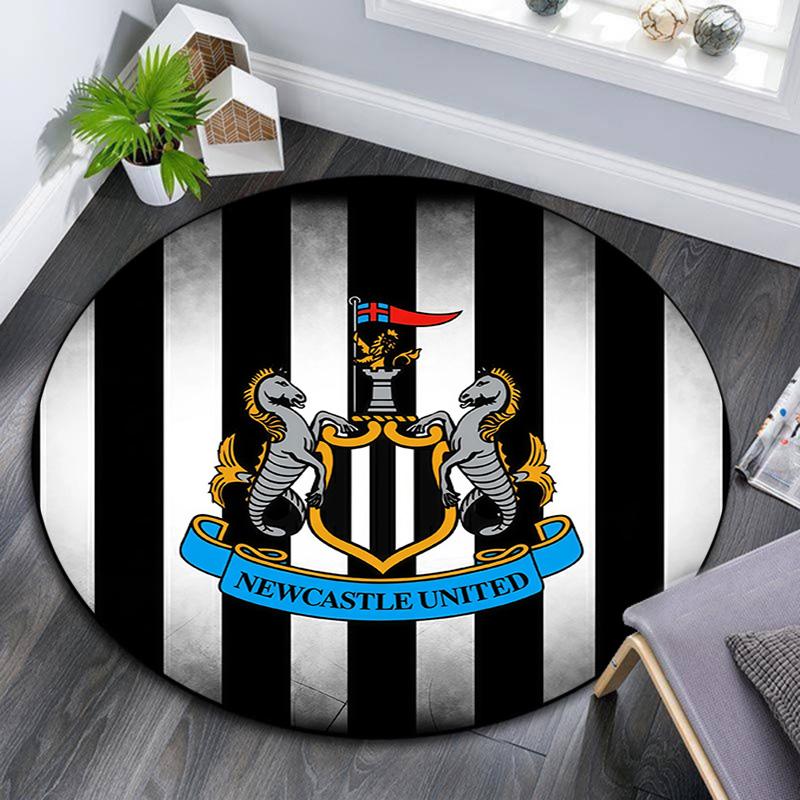 Newcastle United FC Round Area Rug,Carpet Rug for Living Room Bedroom Sofa Playroom Decor,Non-slip Floor Mat