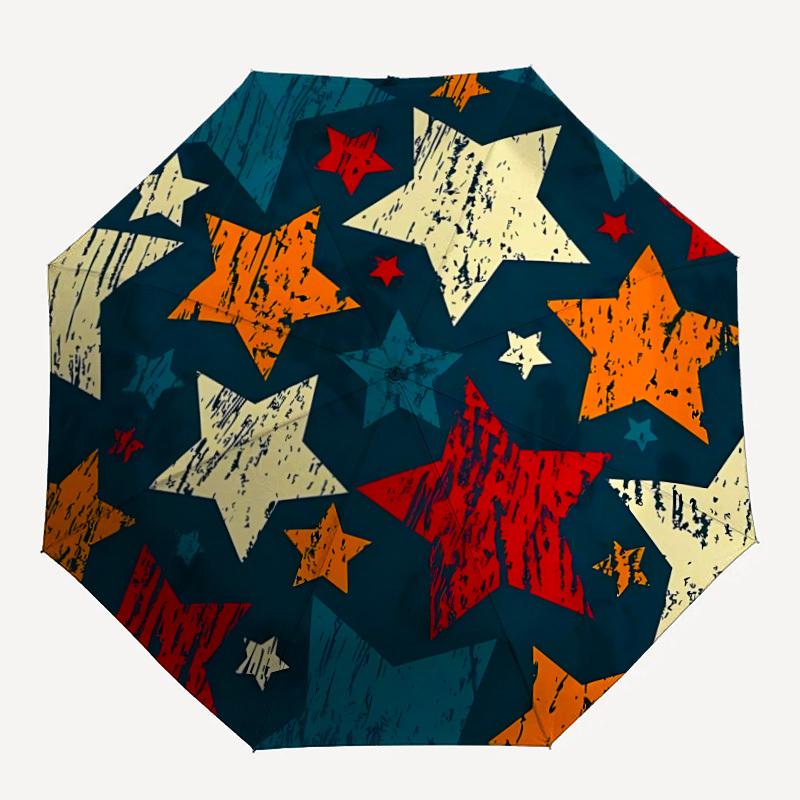 

1pc Star Pattern Automatic Folding Umbrella - 8-Rib Iron Frame, Windproof, Portable Sunshade with Plastic Handle for Travel & Outdoor Activi