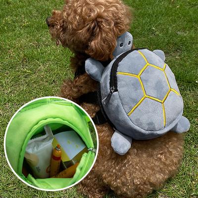 Dog Harness Backpack with Quick Release Buckle Zipper Closure Adjustable Cartoon Turtle-Shaped Pet Self Carrier Snack Bag