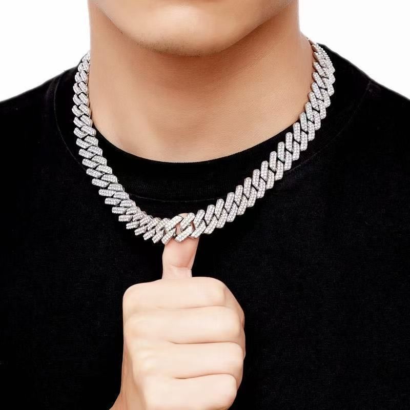 Mens Cuban Bracelet Necklace Full Diamond-Rhombus Design -Golden and silver colors Luxurious Sparkling Jewelry for Him