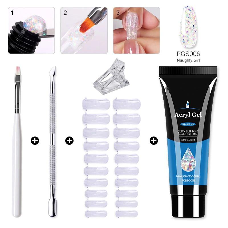 Poly-Nagel-Gel-Set, alles für die schnelle Verlängerung, Nagelmaniküre-Set, Gel-Nagelhautschieber, Fingerverlängerungsform, Nagel-Werkzeug-Set