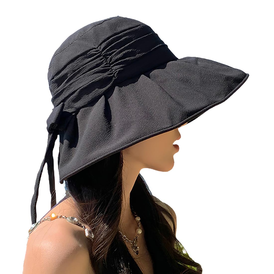 

UV Protection Hat for Women Sun UV Wide Slimming Adjustable Chin Back for Summer FXM03 Free [SLINX] - Hat, Care, Sunshade, Brim, Effect, Foldable, чорний