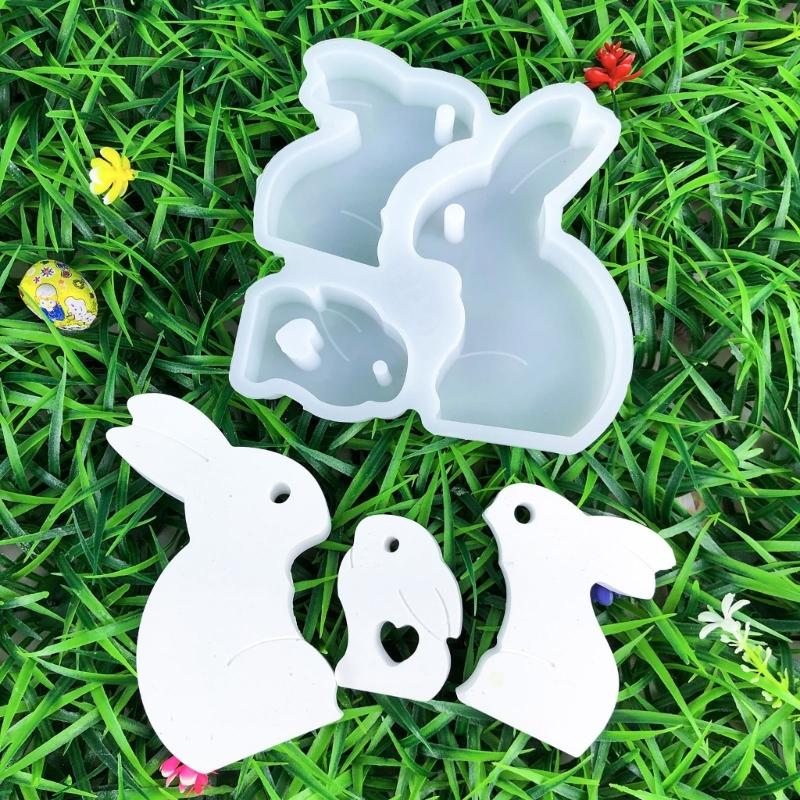 Desk Ornament Mould Flexible Silicone Mold for 3 Rabbit Family Figurine Decoration Gypsum Mold Jewelry Making Supplies
