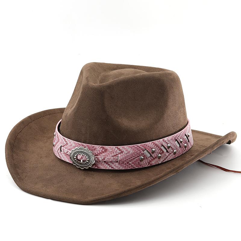 Ceinture rose en daim pour hommes et femmes chapeau de cowboy à large bord western chapeau haut de forme M(56-58cm) café