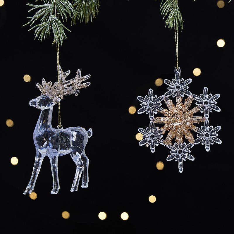 1Pcs Christmas Tree Scene Decoration Christmas Practical Sequin Acrylic Solid Color Pendant Transparent Snowflake Pendant