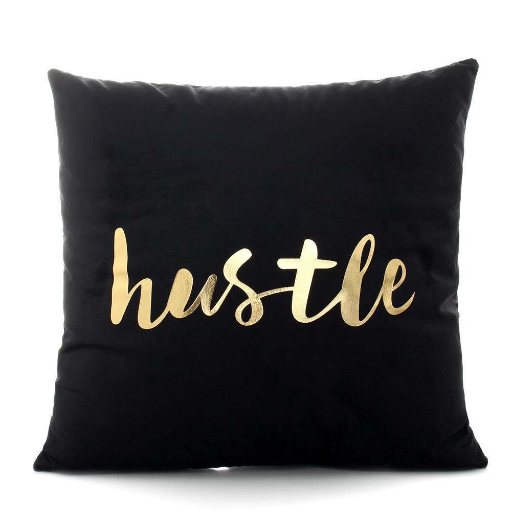 

Plush Pillow Covers Modern Simple Black Gold Pillowcase Cotton Linen Car Sofa Decorative Cushion Covers letter45x45 without filling