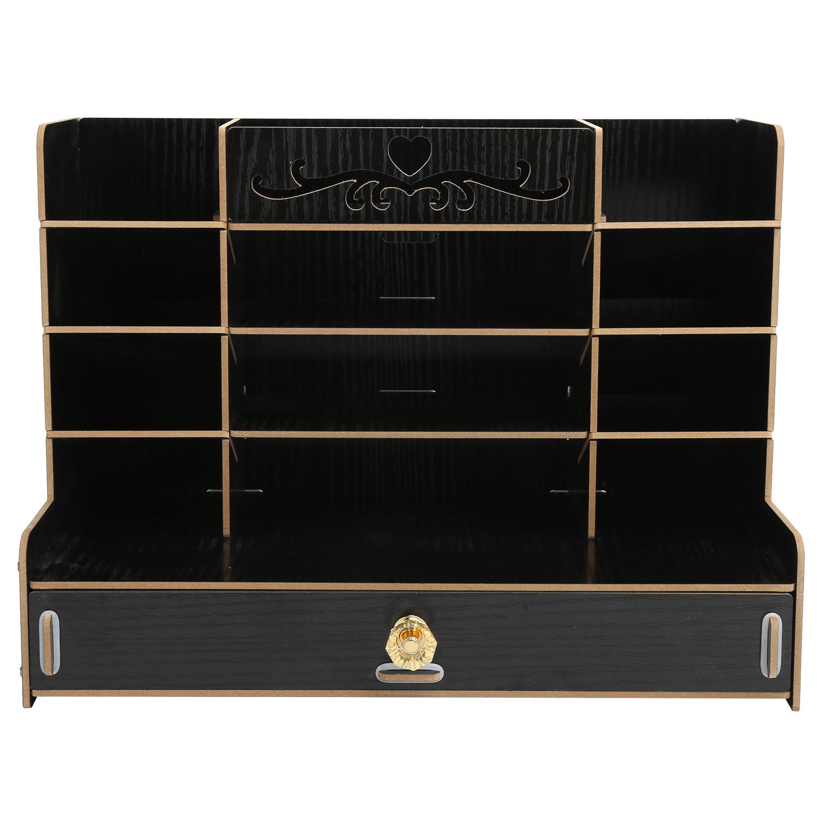 Konnwei Black Wooden Storage Box Innovative Desktop Pen Holder Container Stationery Rack Organizer