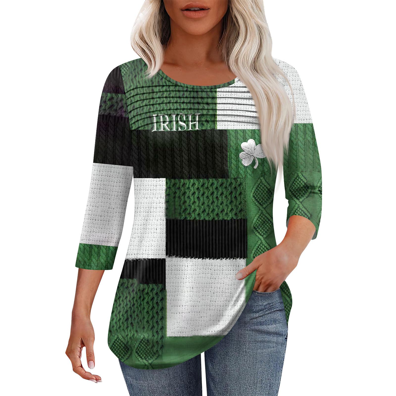 

Женская мода круглый вырез горловины плиссированная передняя планка топ рукав 3/4 XL