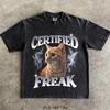 Certified Freak Funny Cat Meme T-Shirt, Vintage Kitty Graphic Tee, Retro Washed Cat Lover Shirt, Funny Pet Humor Gift, Unisex 90s Cat Top