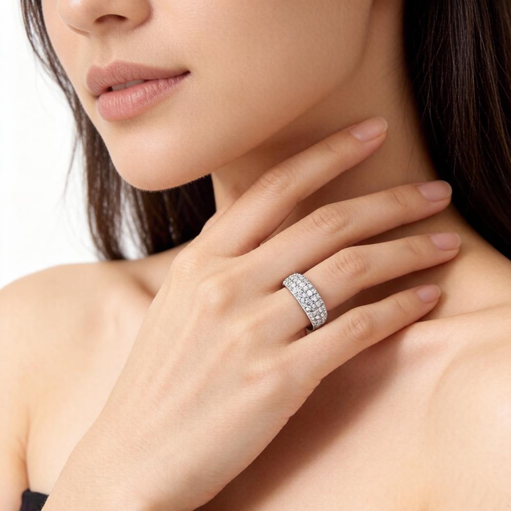 Band Ring with White Zircon Europe Trendy Fine Jewelry For Women Gift In 925 Sterling Silver