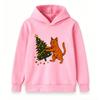 Kids Boys Girls Pullover Hoodie, Funny Orange Tabby Cat Pushing Christmas Tree Graphic Casual Warm Holiday Hooded Sweatshirt for Xmas Party Daily Wear