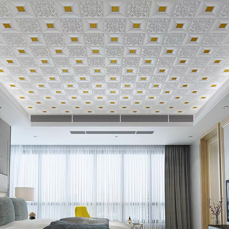 10Pcs 70x70cm Big Size Ceiling Wallpaper 3D Brick Waterproof Wall Stickers Foam Self-Adchive Wall Decoration