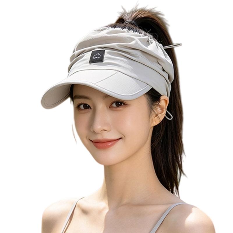 Women's Packable Open-Top Sun Hat Cap, Breathable Nylon Ponytail Style with Front Bill for Hiking and Holiday Travel