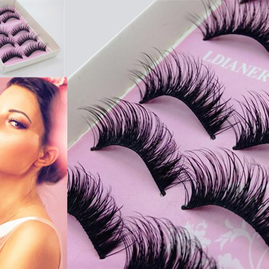 5 Pairs Natural Long Cross Thick Fake Lashes Stage Club False Eyelashes Makeup