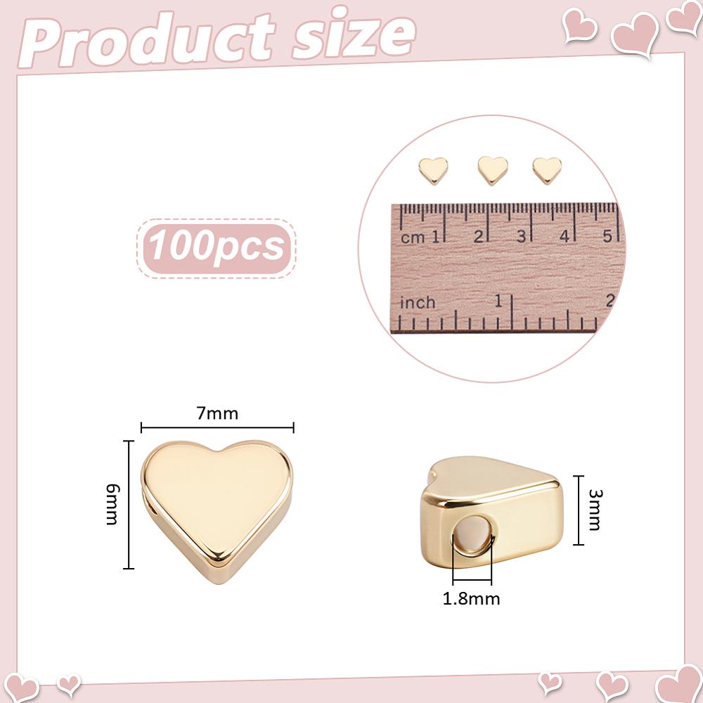 100Pcs Brass Beads, Long-Lasting Plated, Heart, Real 18K Gold Plated, 6x7x3mm, Hole: 1.8mm