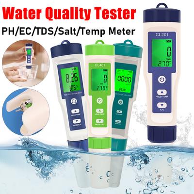 5 In 1 Chlorine Tester Pen Multi-function Water Quality Monitor Detector Tool High Accuracy PH/EC/TDS/Salt/Temp Meter for Pool