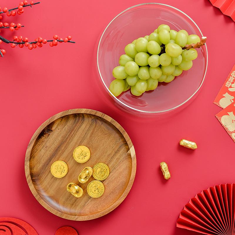 Fruit Tray European Creative Double-layer Glass Dried Fruit Melon Seeds and Nuts Tray Wooden Candy Storage Box