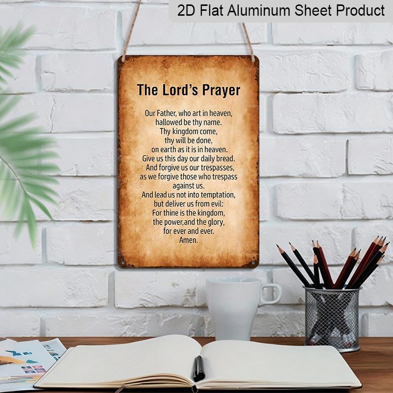 2D Flat Lord's Prayer Inspirational Aluminum Metal Tin Sign, 12x8 Inch Beige Minimalist Wall Art Decor, Easy Hanging Decorative Plaque for Home
