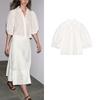 Summer New Product Women's Clothes French Simplicity Style Lapel Puff Sleeves Cotton Cut Out Embroider Shirt 4043070